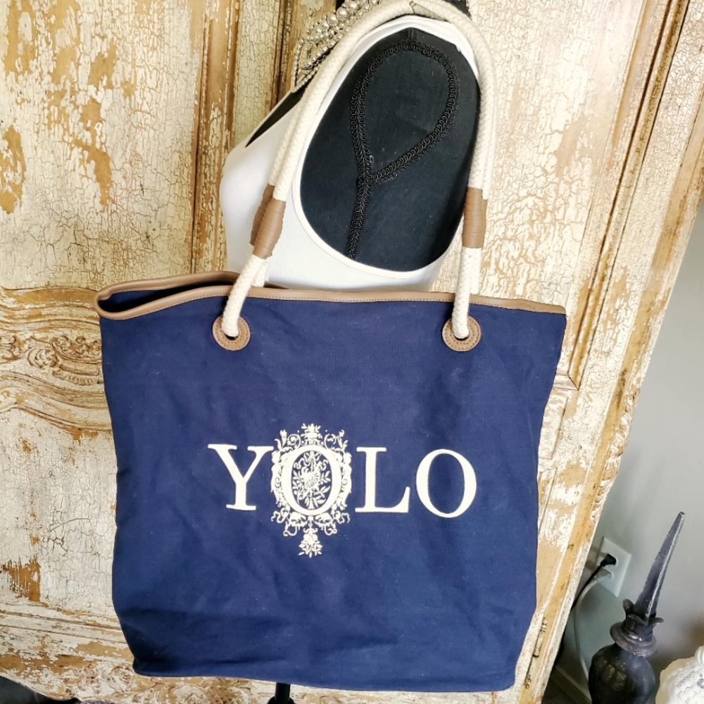 Extra Large Navy Blue YOLO canvas bag/Tote